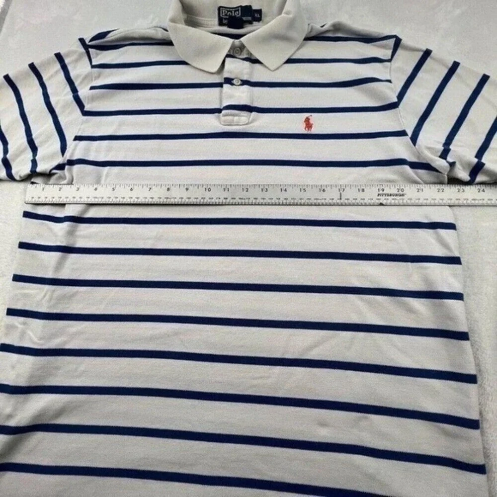 Polo Ralph Lauren Striped Polo Shirt XL Cream Navy Classic Cotton‎ Preppy Resort